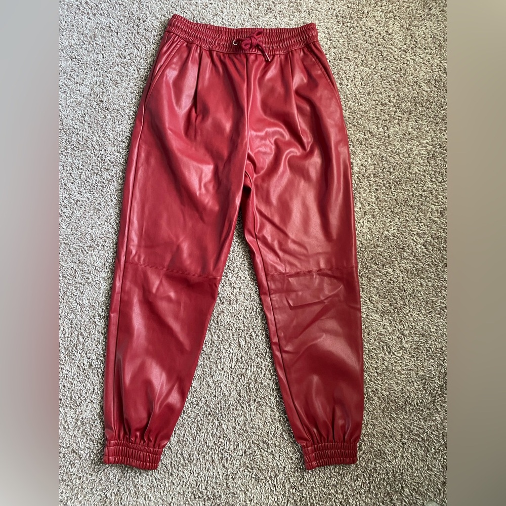 Zara women faux leather Burgundy Joggers